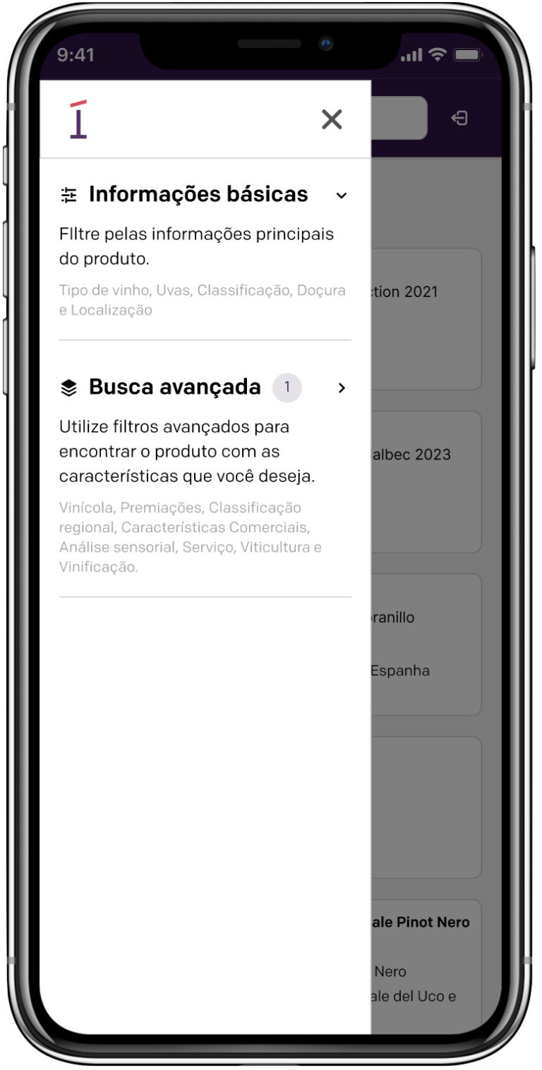 Imagem ilustrativa do celular com visualização geral dos filtros