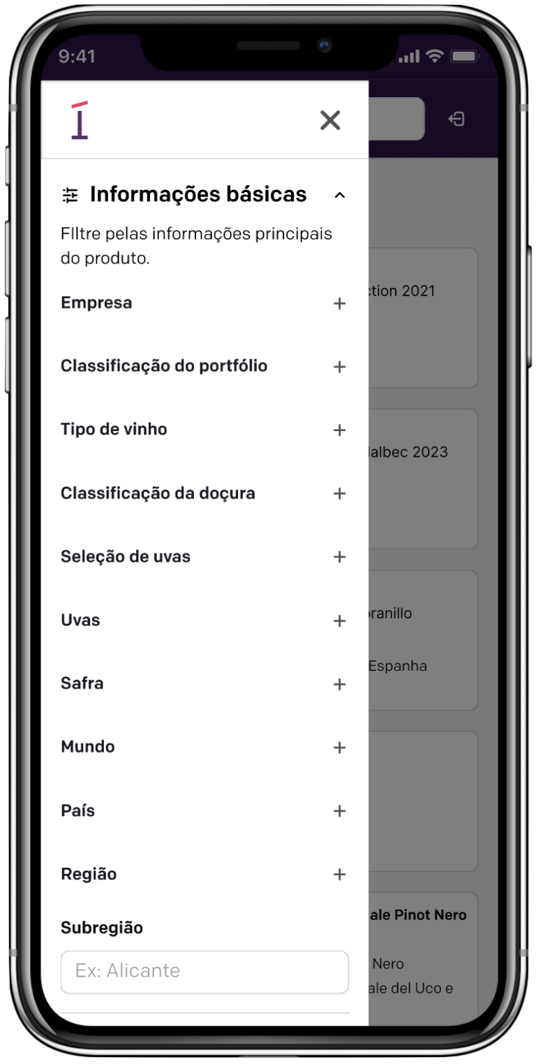 Imagem ilustrativa do celular com os filtros detalhando as Informações básicas
